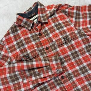 LL Bean Jacket Men Orange Small Flannel Lined Shacket Traditional Fit Barn Chore